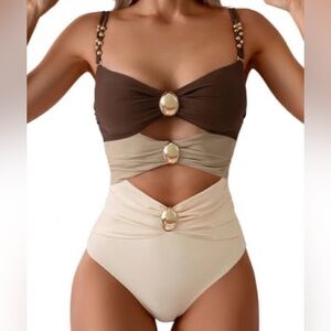 ASOS Brown and Cream Layered Swimsuit